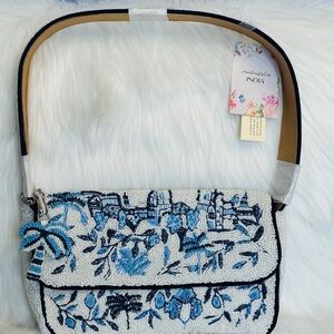 Embroidered Blue and White Women's Bag